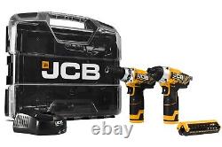 JCB 12V Combi Drill & Impact Driver Set 2 x 2.0AH Battery Charger & Case