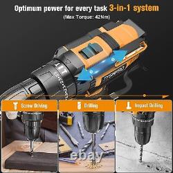 JYGMPRO Cordless Drill Driver 21V, Cordless Hammer Drill with 2 Batteries 2000Ma