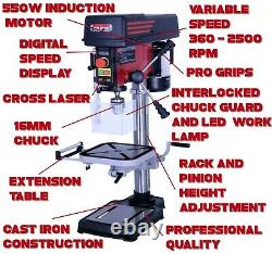 Lumberjack 16mm Bench Top Pillar Drill Press with Variable Speed Digital Display