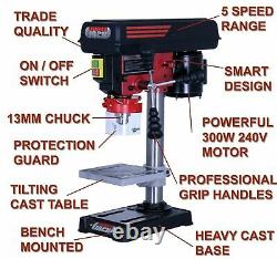 Lumberjack Bench Top 5 Speed Pillar Drill Press & Table Stand 13mm Chuck 240v