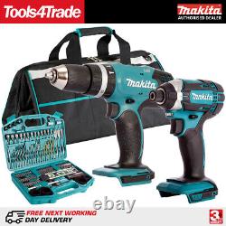 Makita 18V Impact Driver + Combi Drill with 101 Accessories Set & Bag T4TKIT-815