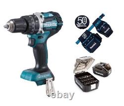 Makita Brushless LXT 18v Combi Drill DHP484Z with Tool Belt and Bit Set
