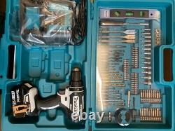 Makita DHP482 WHITE Li-Ion Combi Drill + 1 BL1830 + DC18SD + 101 Accessory Case