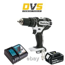 Makita DHP482ZW White 18V Cordless Combi Drill with BL1830 3 Ah Battery & Charger