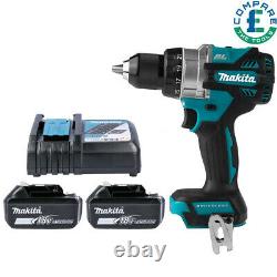 Makita DHP486 18V LXT Brushless 1/2? Combi Drill + 2 x 5.0Ah Batteries & Charger