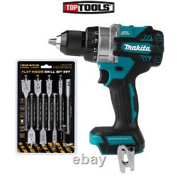 Makita DHP486 18V LXT Brushless Combi Drill With 9 Piece Flat Wood Drill Bit Set