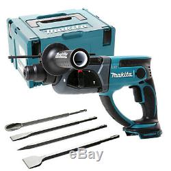 Makita DHR202 18V SDS Plus LXT Rotary Hammer Drill With Case & 4pc Chisel Set
