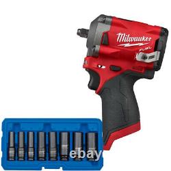 Milwaukee M12FIW38-0 12V 3/8 Impact Wrench + 8 Piece Square Drive Impact Socket