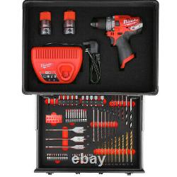Milwaukee M12FPD 12V Combi Drill + 2 x M12B2, Charger & 70pc Acc. Set in Case