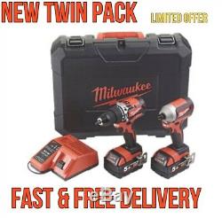 Milwaukee M18 Cblpp2a-502c 18v 5.0ah Li-ion Combi Drill& Impect Driver Twin Pack