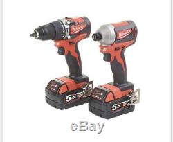 Milwaukee M18 Cblpp2a-502c 18v 5.0ah Li-ion Combi Drill& Impect Driver Twin Pack