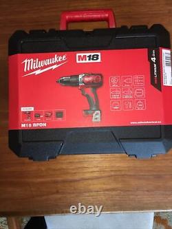 Milwaukee M18BPD Cordless Hammer Drill, 18 V, Red Tool Plus Charger Plus Case