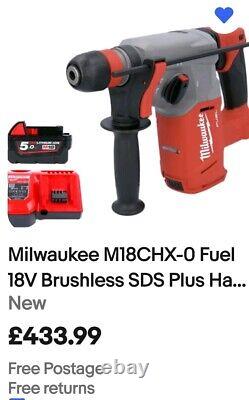 Milwaukee M18CHX-0 Fuel 18V Brushless SDS Hammer Drill + 5Ah + Charger +Box