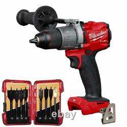 Milwaukee M18FPD2-0 18V Brushless Percussion Drill & 8 Piece Flat Drill Bit Set