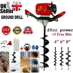 NEW 65CC Petrol Earth Auger Digger Fence Post Hole Borer + 3 Drills + Extension