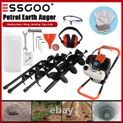 Petrol Earth Auger 1.9HP Fence Post Hole Borer Ground Drill 3Bits 52cc Extension