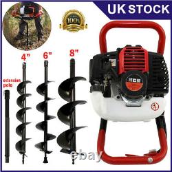 Petrol Earth Auger 3HP Fence Post Hole Borer Ground Drill 3 Bits 52cc Extension