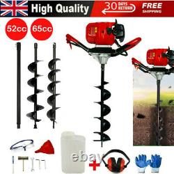 Petrol Earth Auger 3HP Fence Post Hole Borer Ground Drill 3 Bits 65cc Extension