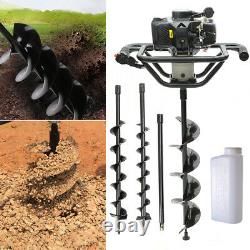 Petrol Earth Auger Fence Post Hole Borer Ground Drill 3 Bits 52cc Extension