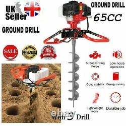Petrol Earth Auger Fence Post Hole Borer Ground Drill 3 Bits Extension Pole 65CC