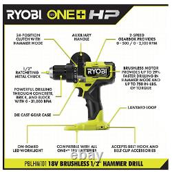 Ryobi PBLH101 ONE+T HP Cordless 18V Brushless Hammer Drill (Body Only) (B New)