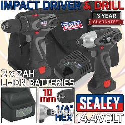 SEALEY 14.4V Cordless Drill & Impact Driver 117Nm 2Ah Lithium Ion x 2 Batteries