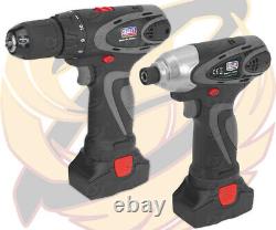 SEALEY 14.4V Cordless Drill & Impact Driver 117Nm 2Ah Lithium Ion x 2 Batteries