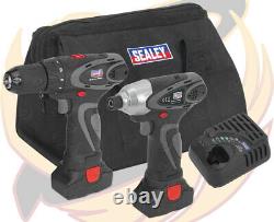 SEALEY 14.4V Cordless Drill & Impact Driver 117Nm 2Ah Lithium Ion x 2 Batteries