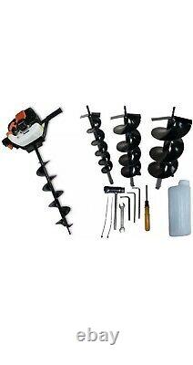 Sherpa Petrol Earth Auger Post Hole Digger Kit 52cc With 3 Drill Bits