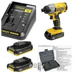 Stanley Fatmax 18v Impact Driver X2 Batteries Fast Charger In Heavy Duty Casef