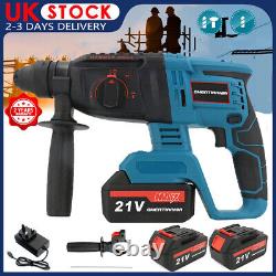 UK Cordless Hammer Drill SDS Rotary Electric Impact Hammer Heavy Duty + 2Battery