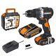 Worx Wx102 18v Cordless Brushless Drill Driver Screwdriver X2 Battery & Charger
