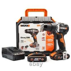 WORX WX102 18V Cordless Brushless Drill Driver Screwdriver x2 Battery & Charger